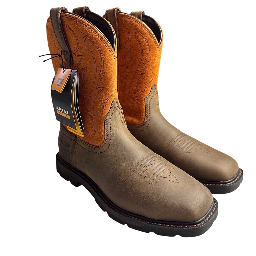 NWT Ariat Groundbreaker Men’s 8.5 EE Wide Square Toe Steel Toe Work Boots Brown